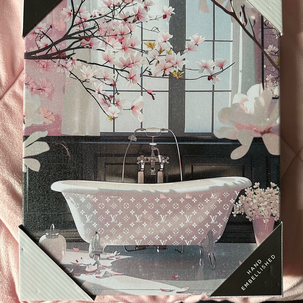 🌶️👑 Luxury Fashion Bath Wall Art with Pink Floral Accents - Picture 10 of 12